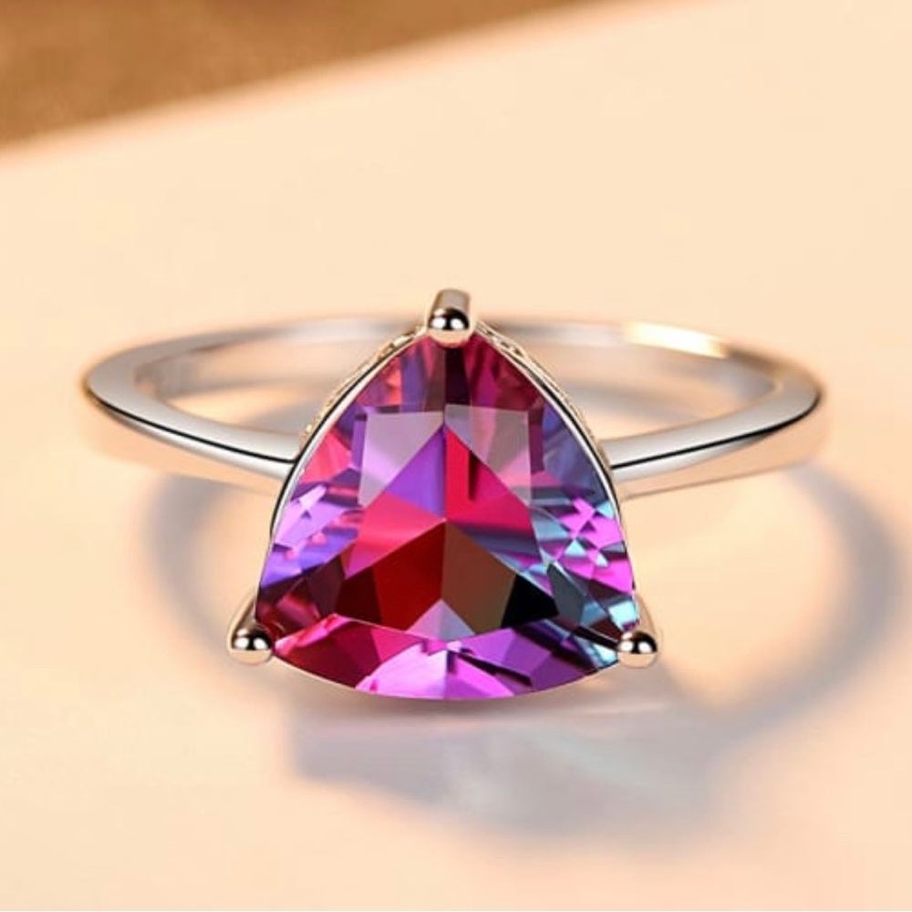 Solid Sterling Silver 925 Mystic Tourmaline Ring